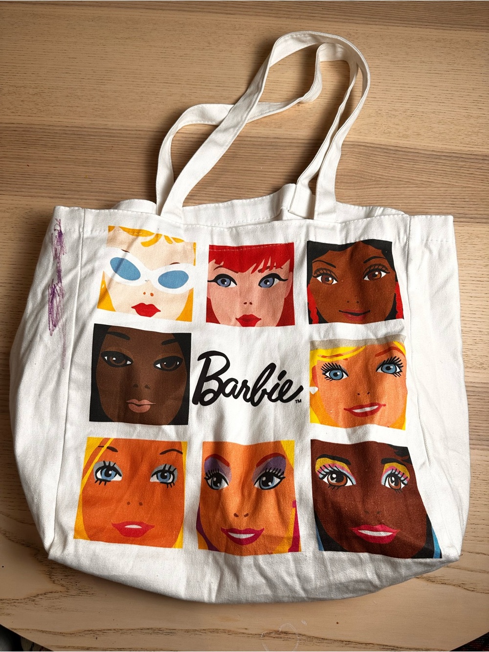Barbie White Canvas Tote with Multicolor Pop-Face Grid - Picture 7 of 7